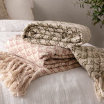Floral Green Throws - Saku  Throw Olive Yard