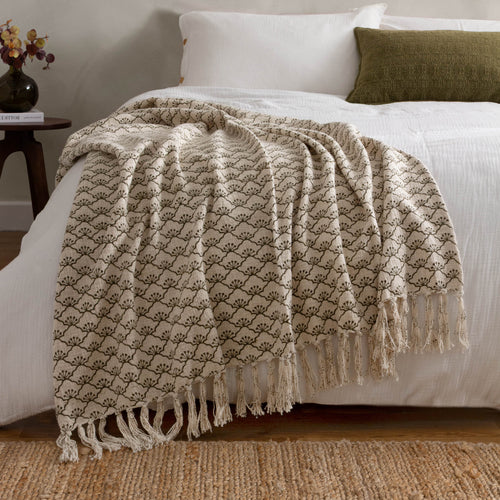 Floral Green Throws - Saku  Throw Olive Yard
