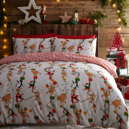 furn. Santas Workshop Christmas Duvet Cover Set in White