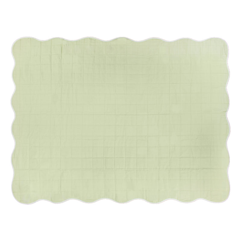 Plain Green Bedding - Scallop Quilted Bedspread Sage Furn
