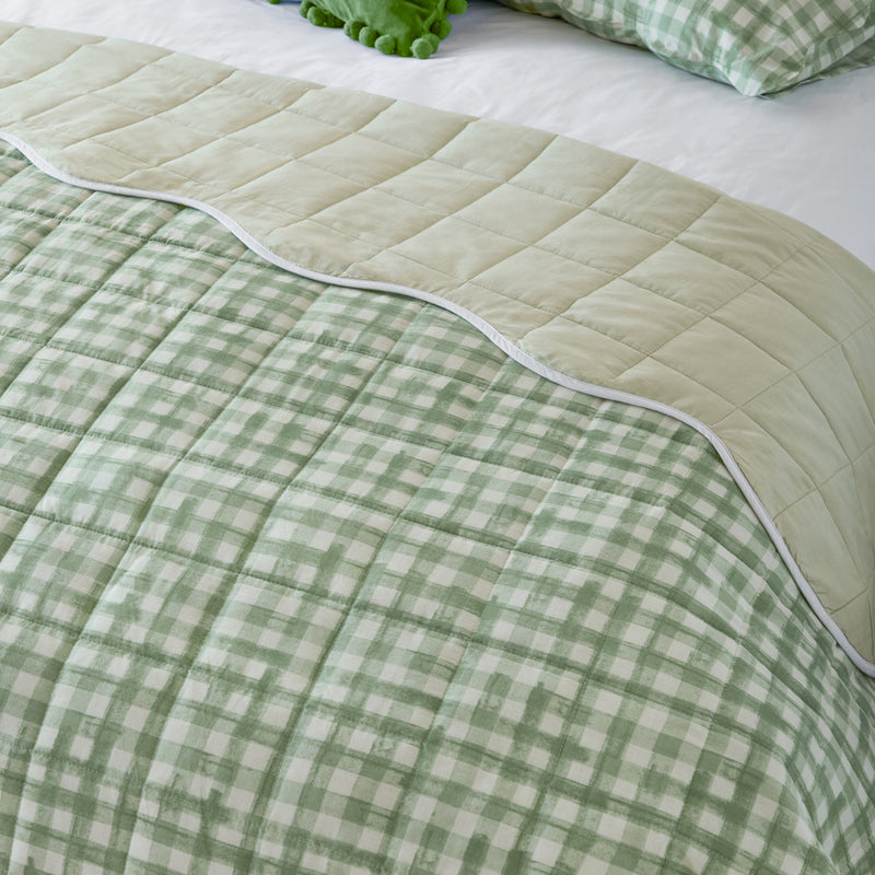 Plain Green Bedding - Scallop Quilted Bedspread Sage Furn