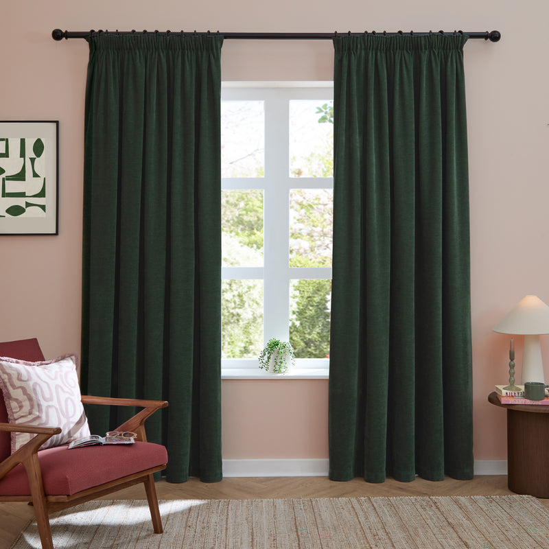  Curtains - Soft Chenille Blackout  Pencil Pleat Curtains Bottle Furn