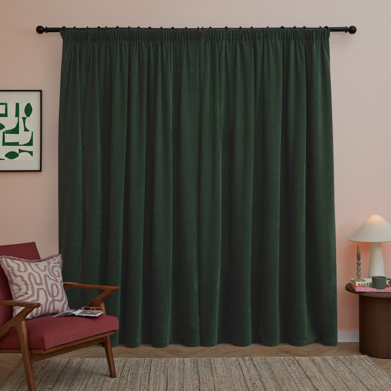  Curtains - Soft Chenille Blackout  Pencil Pleat Curtains Bottle Furn