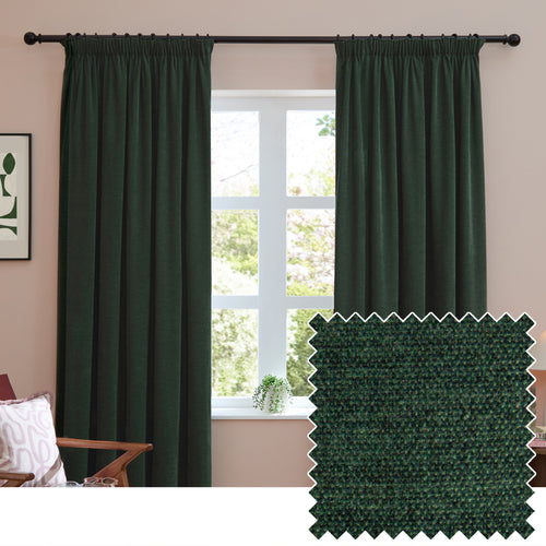 Curtains - Soft Chenille Blackout  Pencil Pleat Curtains Bottle Furn