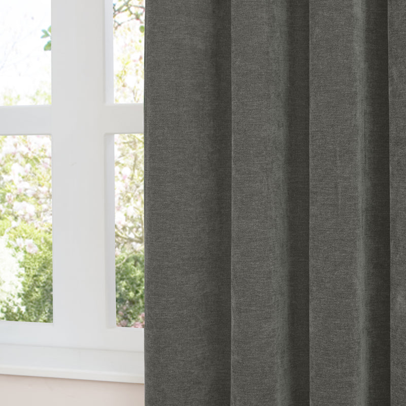  Curtains - Soft Chenille Blackout  Pencil Pleat Curtains Charcoal Furn