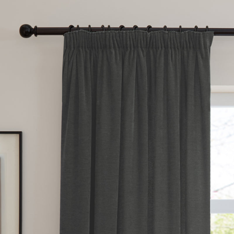  Curtains - Soft Chenille Blackout  Pencil Pleat Curtains Charcoal Furn