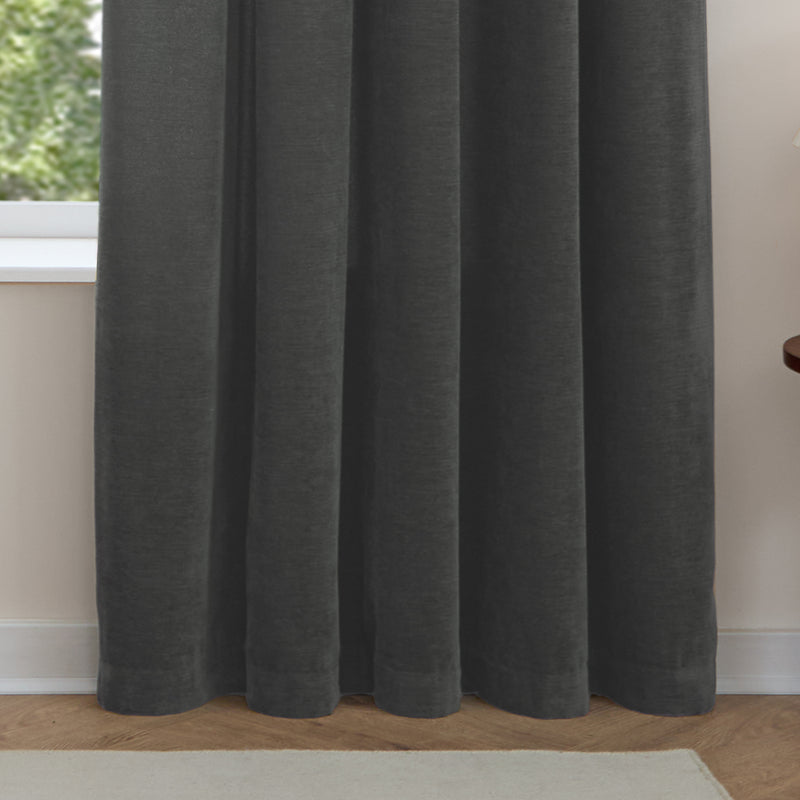  Curtains - Soft Chenille Blackout  Pencil Pleat Curtains Charcoal Furn