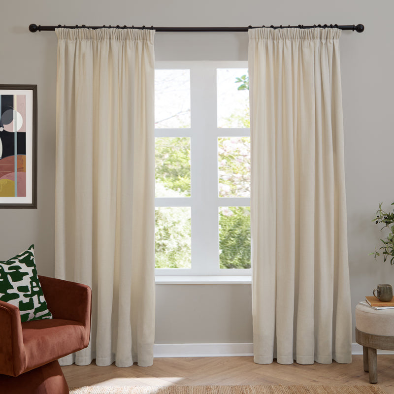  Curtains - Soft Chenille Blackout  Pencil Pleat Curtains Ecru Furn
