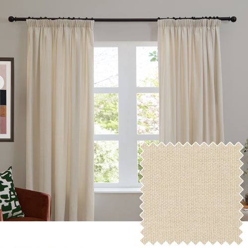  Curtains - Soft Chenille Blackout  Pencil Pleat Curtains Ecru Furn
