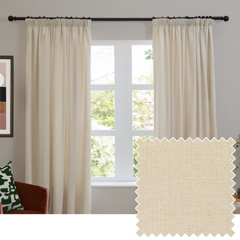  Curtains - Soft Chenille Blackout  Pencil Pleat Curtains Ecru Furn