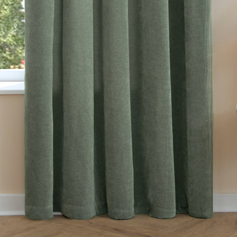  Curtains - Soft Chenille Blackout  Pencil Pleat Curtains Green Furn