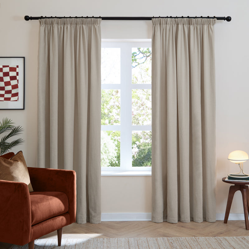  Curtains - Soft Chenille Blackout  Pencil Pleat Curtains Natural Furn
