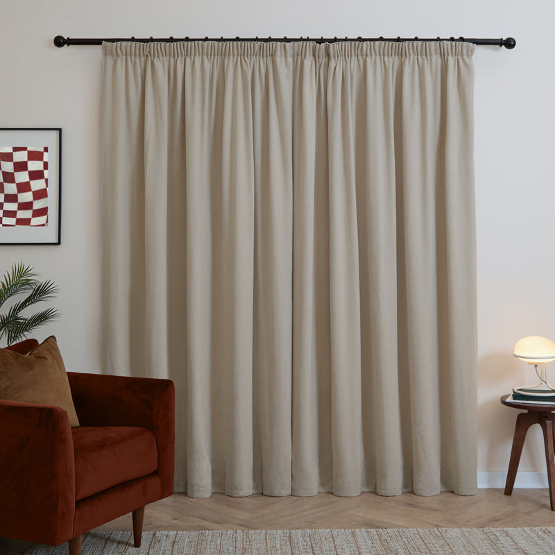  Curtains - Soft Chenille Blackout  Pencil Pleat Curtains Natural Furn
