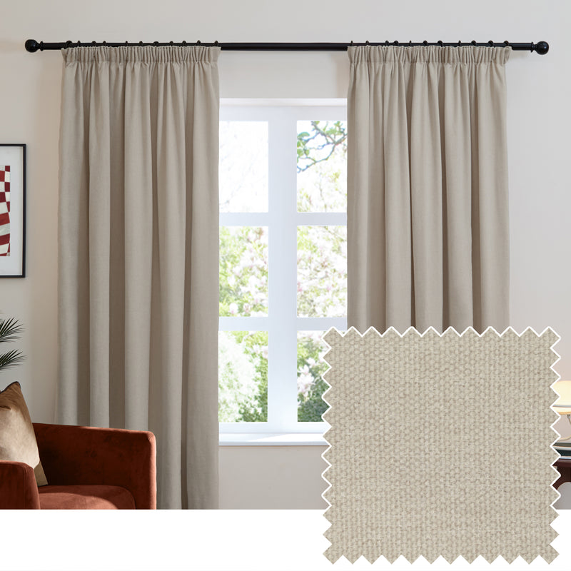  Curtains - Soft Chenille Blackout  Pencil Pleat Curtains Natural Furn