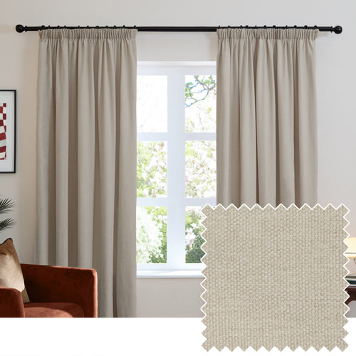 Plain Beige Curtains - Soft Chenille Blackout Pencil Pleat Curtains Natural Furn