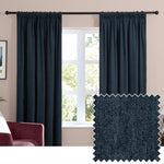  Curtains - Soft Chenille Blackout  Pencil Pleat Curtains Navy Furn