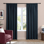  Curtains - Soft Chenille Blackout  Pencil Pleat Curtains Navy Furn