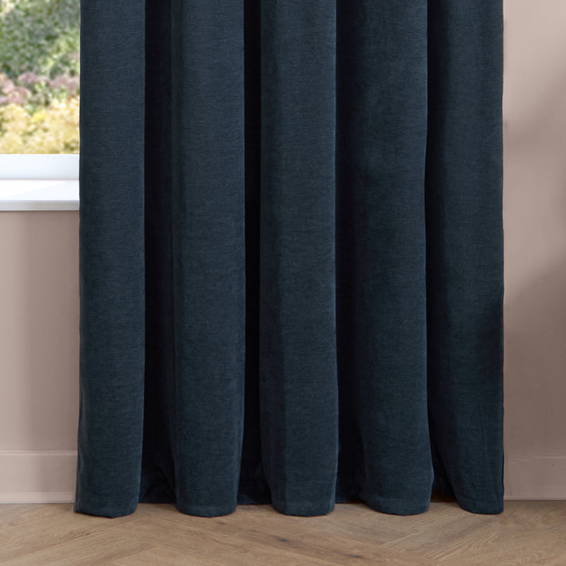  Curtains - Soft Chenille Blackout  Pencil Pleat Curtains Navy Furn