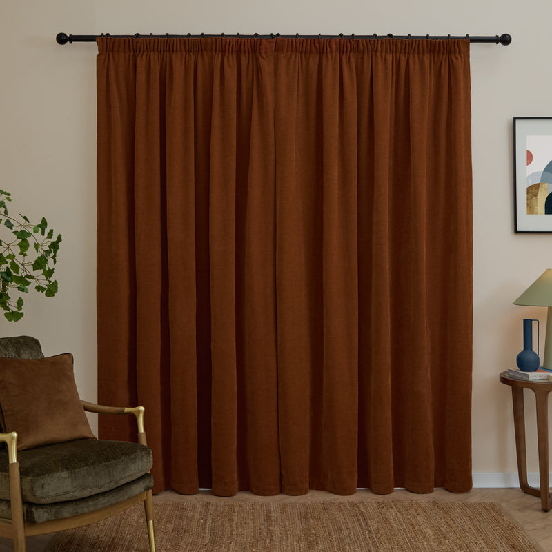 Curtains - Soft Chenille Blackout  Pencil Pleat Curtains Rust Furn