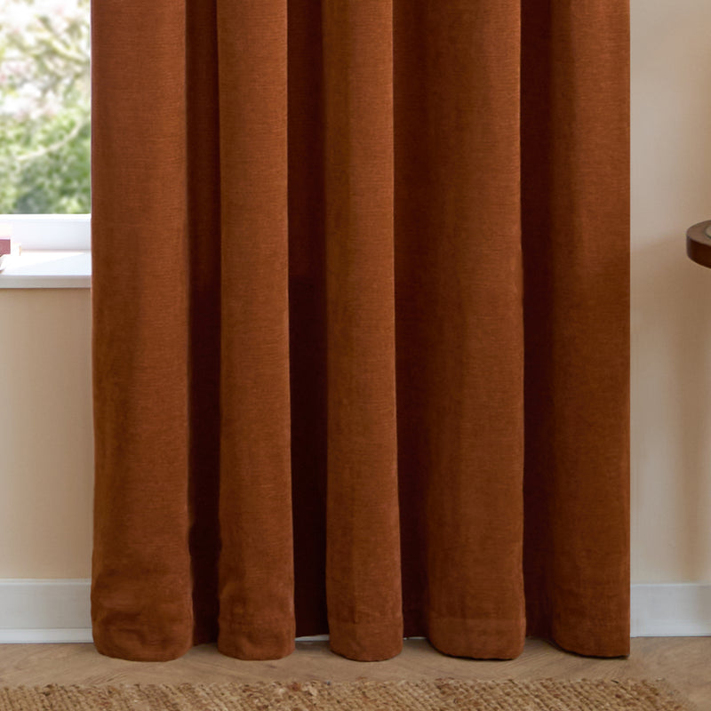  Curtains - Soft Chenille Blackout  Pencil Pleat Curtains Rust Furn