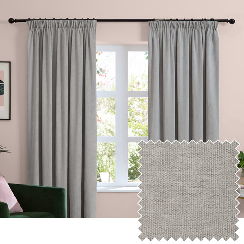  Curtains - Soft Chenille Blackout  Pencil Pleat Curtains Silver Furn