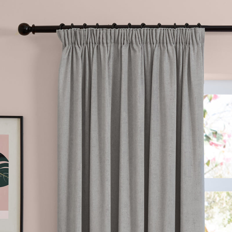  Curtains - Soft Chenille Blackout  Pencil Pleat Curtains Silver Furn