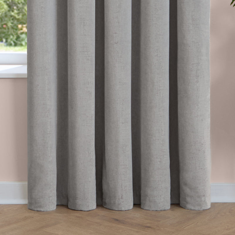  Curtains - Soft Chenille Blackout  Pencil Pleat Curtains Silver Furn