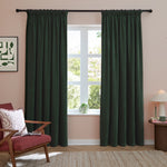 Plain Green Curtains - Soft Chenille Blackout Pencil Pleat Curtains Bottle Green Furn