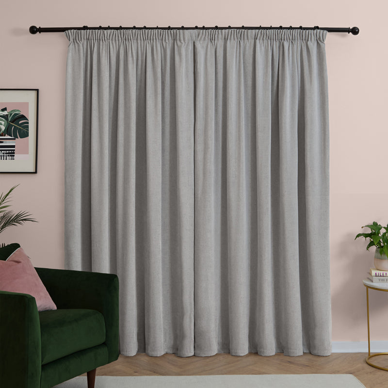 Plain Grey Curtains - Soft Chenille Blackout Pencil Pleat Curtains Silver Furn