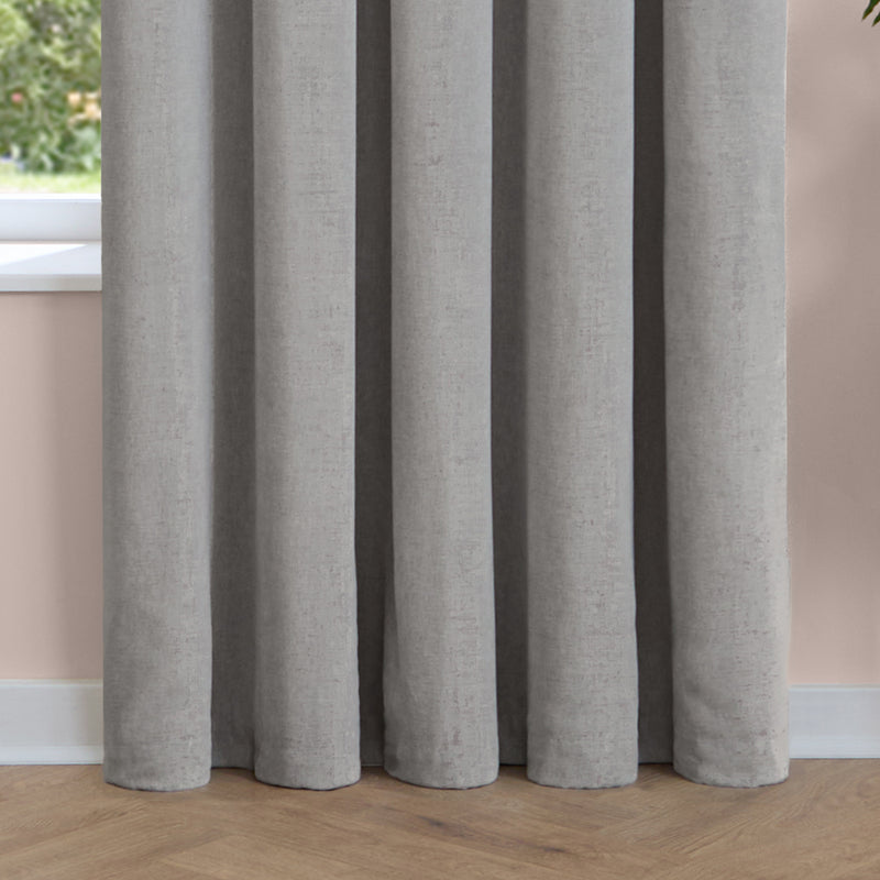 Plain Grey Curtains - Soft Chenille Blackout Pencil Pleat Curtains Silver Furn