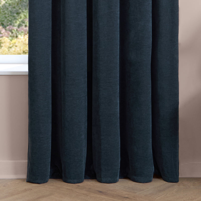 Plain Blue Curtains - Soft Chenille Blackout Pencil Pleat Curtains Navy Furn
