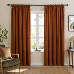 Plain Orange Curtains - Soft Chenille Blackout Pencil Pleat Curtains Rust Furn
