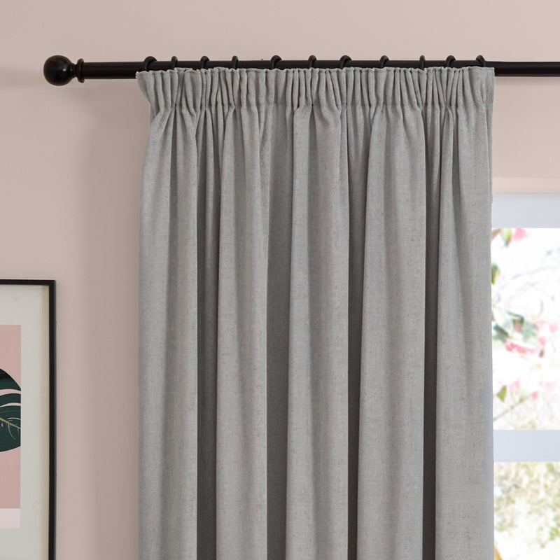 Plain Grey Curtains - Soft Chenille Blackout Pencil Pleat Curtains Silver Furn