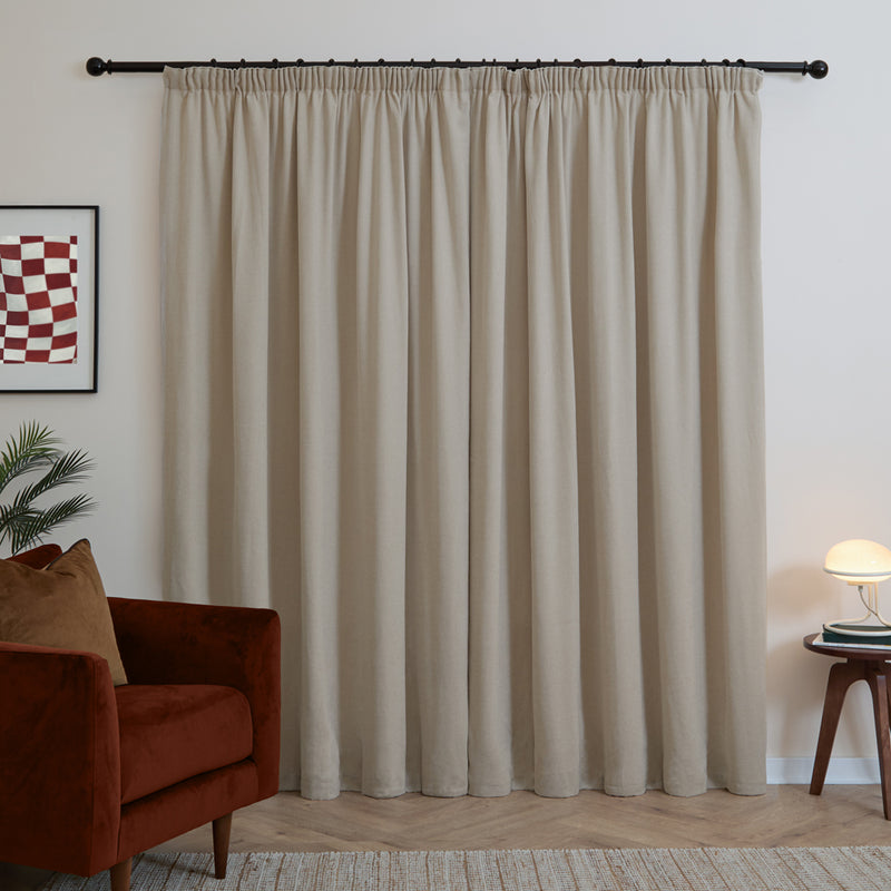 Plain Beige Curtains - Soft Chenille Blackout Pencil Pleat Curtains Natural Furn