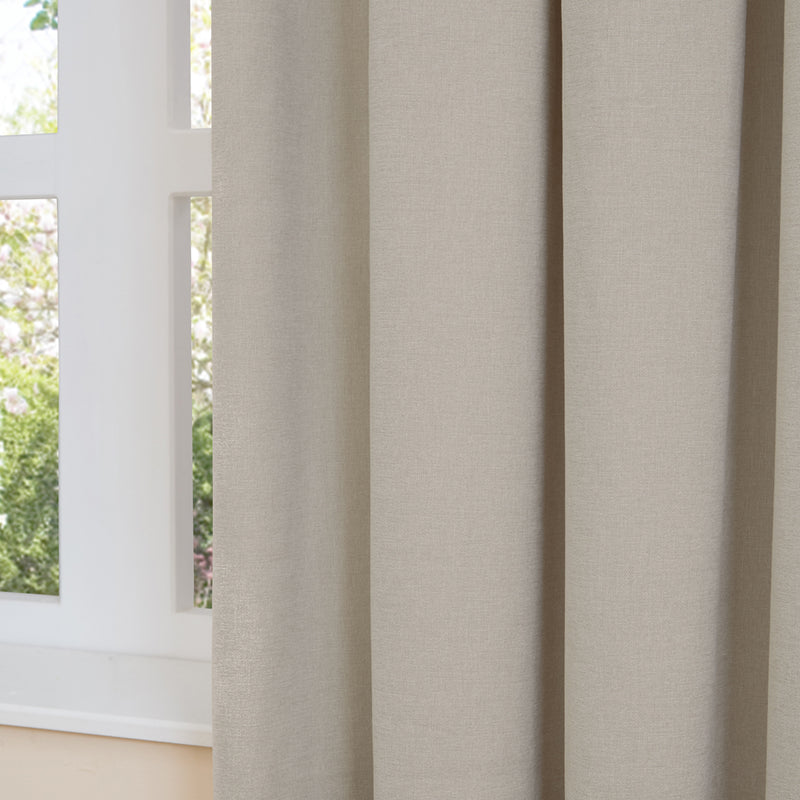 Plain Beige Curtains - Soft Chenille Blackout Eyelet Curtains Natural Furn