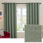 Plain Green Curtains - Soft Chenille Blackout Eyelet Curtains Green Furn