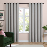 Plain Grey Curtains - Soft Chenille Blackout Eyelet Curtains SIlver Furn