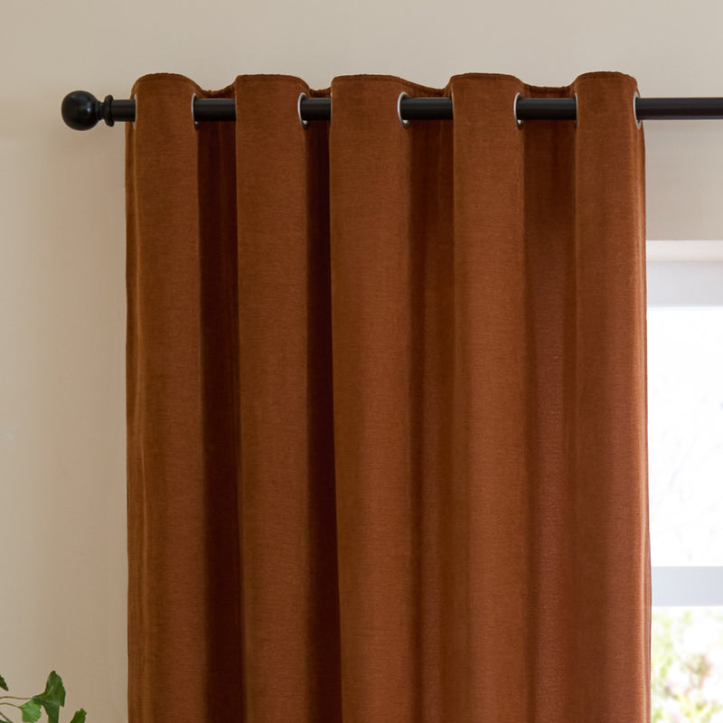 Plain Orange Curtains - Soft Chenille Blackout Eyelet Curtains Rust Furn