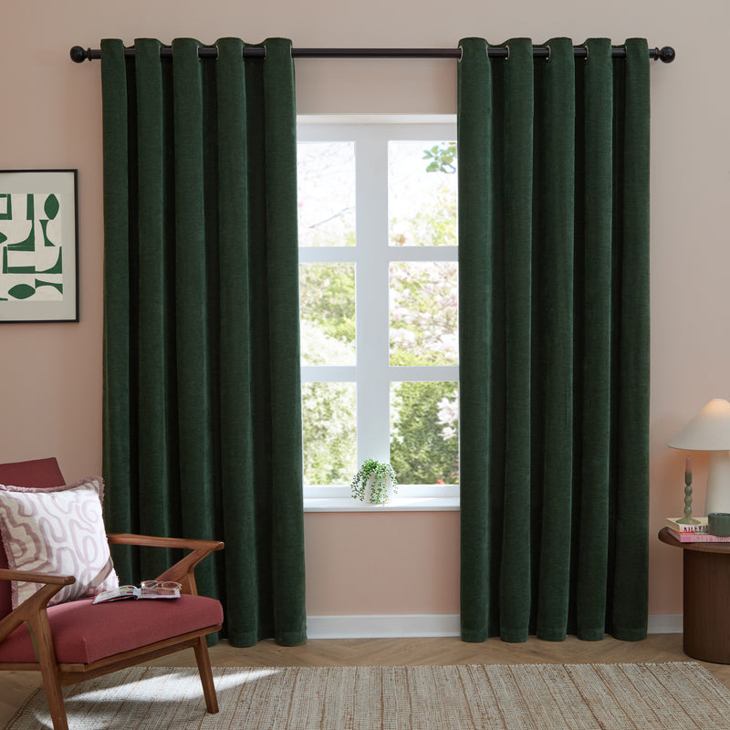  Curtains - Soft Chenille Blackout  Eyelet Curtains Bottle Furn