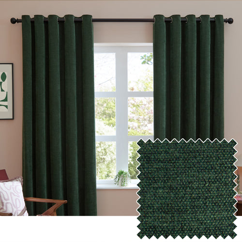 Plain Green Curtains - Soft Chenille Blackout Eyelet Curtains Bottle Green Furn