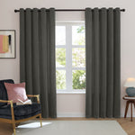  Curtains - Soft Chenille Blackout  Eyelet Curtains Charcoal Furn