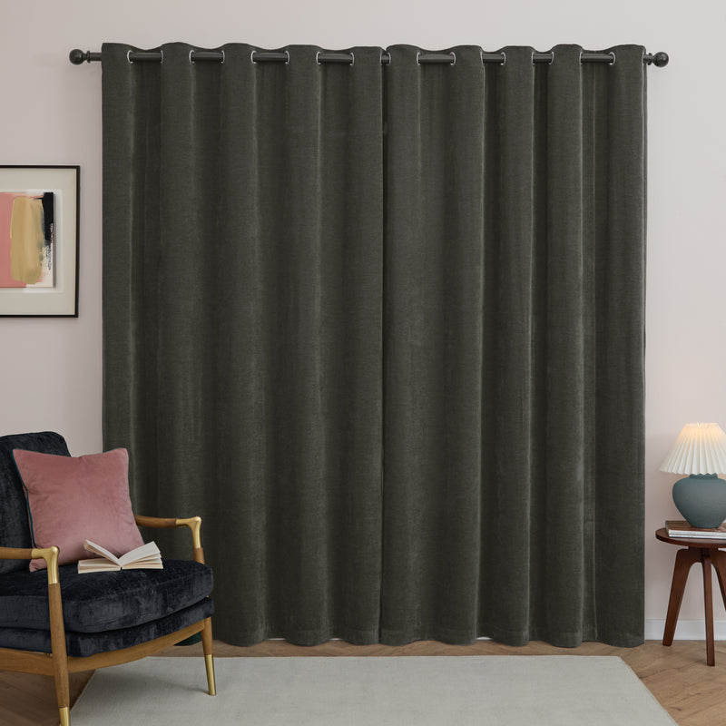  Curtains - Soft Chenille Blackout  Eyelet Curtains Charcoal Furn