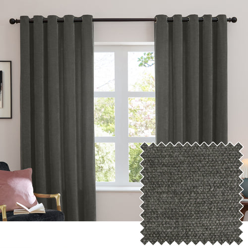  Curtains - Soft Chenille Blackout  Eyelet Curtains Charcoal Furn
