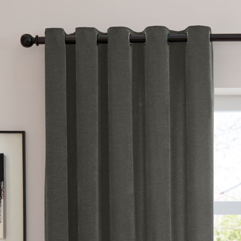 Curtains - Soft Chenille Blackout  Eyelet Curtains Charcoal Furn