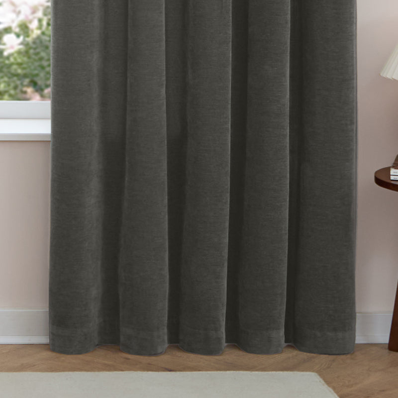  Curtains - Soft Chenille Blackout  Eyelet Curtains Charcoal Furn