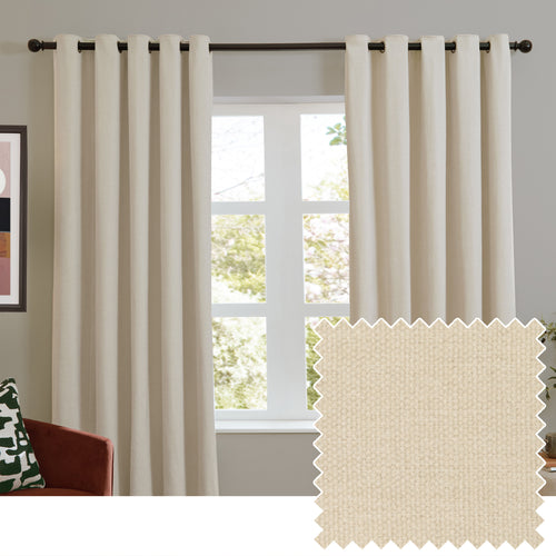 Curtains - Soft Chenille Blackout  Eyelet Curtains Ecru Furn