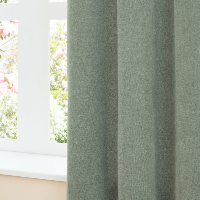  Curtains - Soft Chenille Blackout  Eyelet Curtains Green Furn