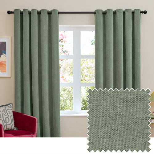  Curtains - Soft Chenille Blackout  Eyelet Curtains Green Furn