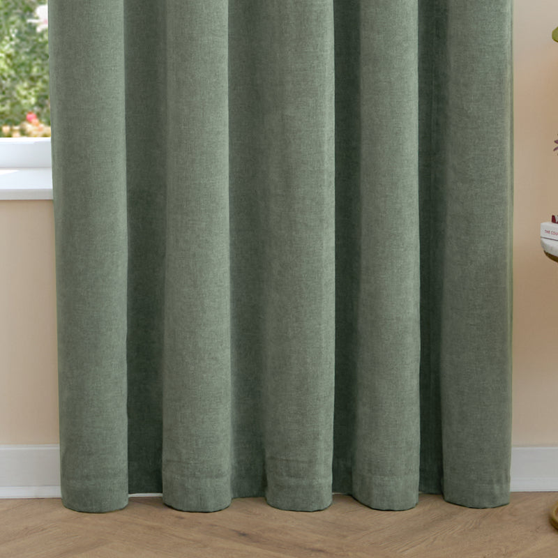  Curtains - Soft Chenille Blackout  Eyelet Curtains Green Furn