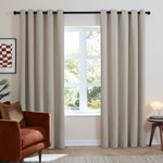  Curtains - Soft Chenille Blackout  Eyelet Curtains Natural Furn